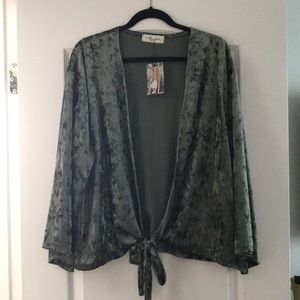 Molly Green Olive Velvet Knot Top
